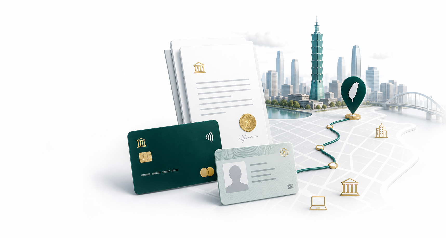 Taiwan company formation documents, bank card, business plan, and market map